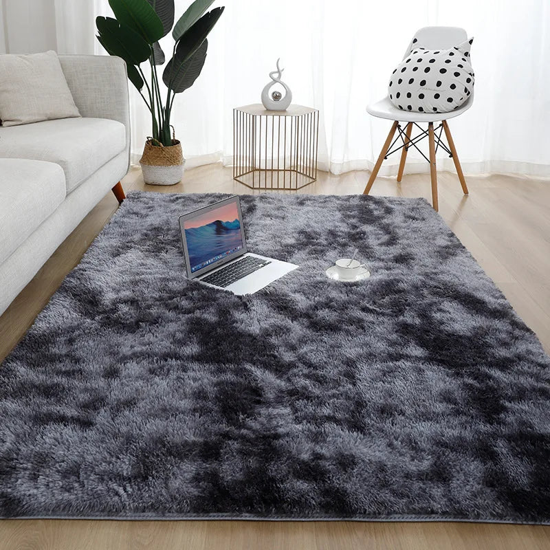 Machine Washable Shaggy Rug for Bedroom - Grey Fluffy Soft Area Carpet with Non-Slip Design
