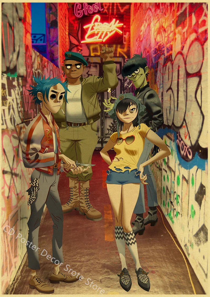 Gorillaz Retro Posters - Demon Days Kraft Paper Vintage Music Prints for Home Room Bar Club Decor