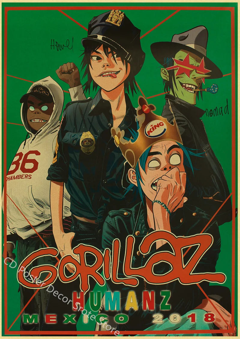 Gorillaz Retro Posters - Demon Days Kraft Paper Vintage Music Prints for Home Room Bar Club Decor