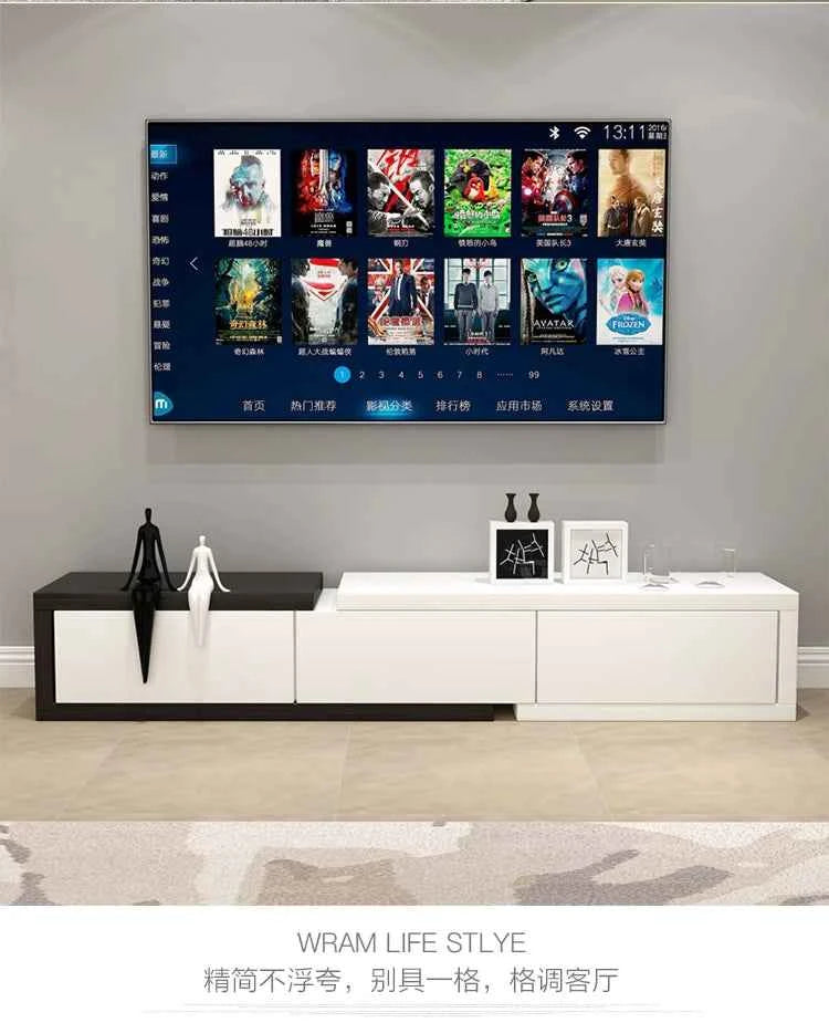 Retractable Modern Tv Stand Hiding Handles Media Cabinet Floor Tv Stand Black High End Mobili Per La Casa Home Furniture