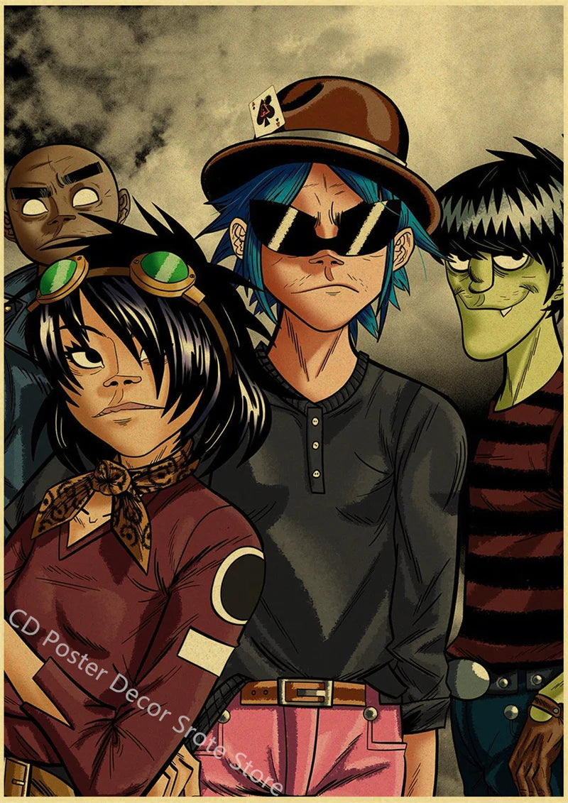 Gorillaz Retro Posters - Demon Days Kraft Paper Vintage Music Prints for Home Room Bar Club Decor