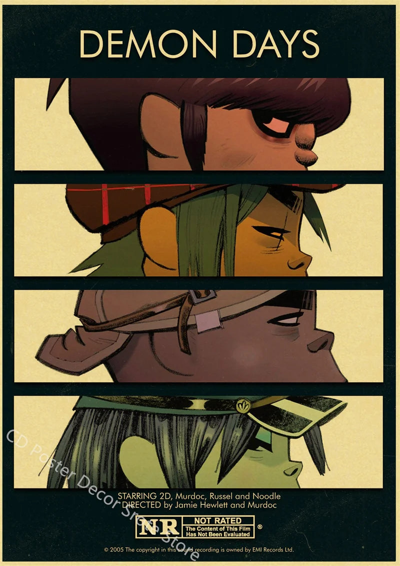 Gorillaz Retro Posters - Demon Days Kraft Paper Vintage Music Prints for Home Room Bar Club Decor