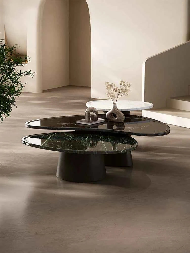 Luxury Marble Coffee Table - Italian Designer Natural Stone Tea Table in Artistic Freeform Shape for Modern Living Room