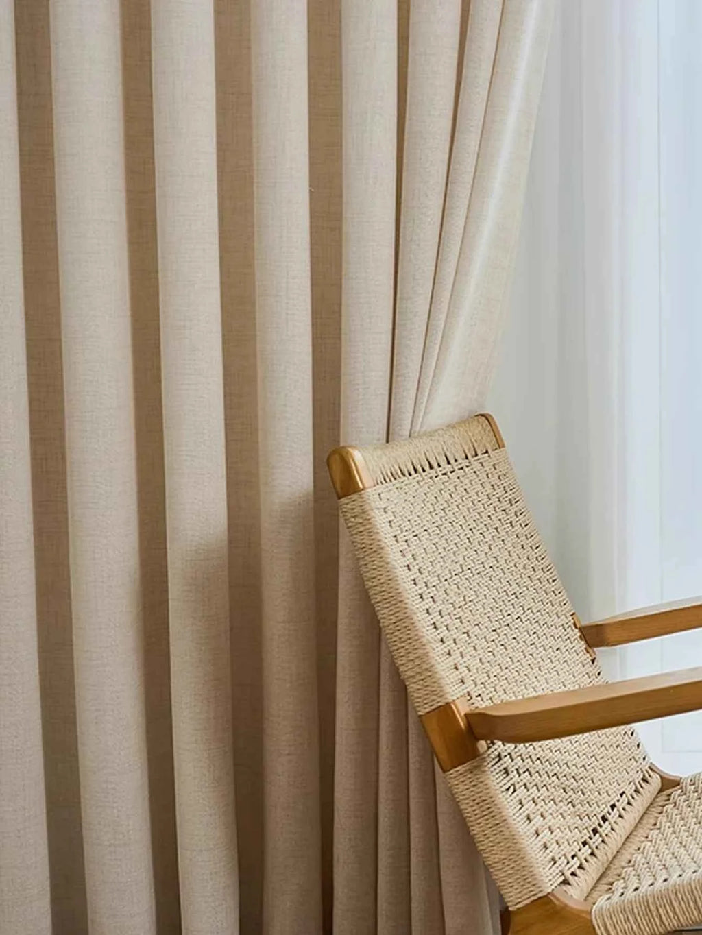 French retro high-end Japanese linen curtains beige living room bedroom gauze curtains for all season