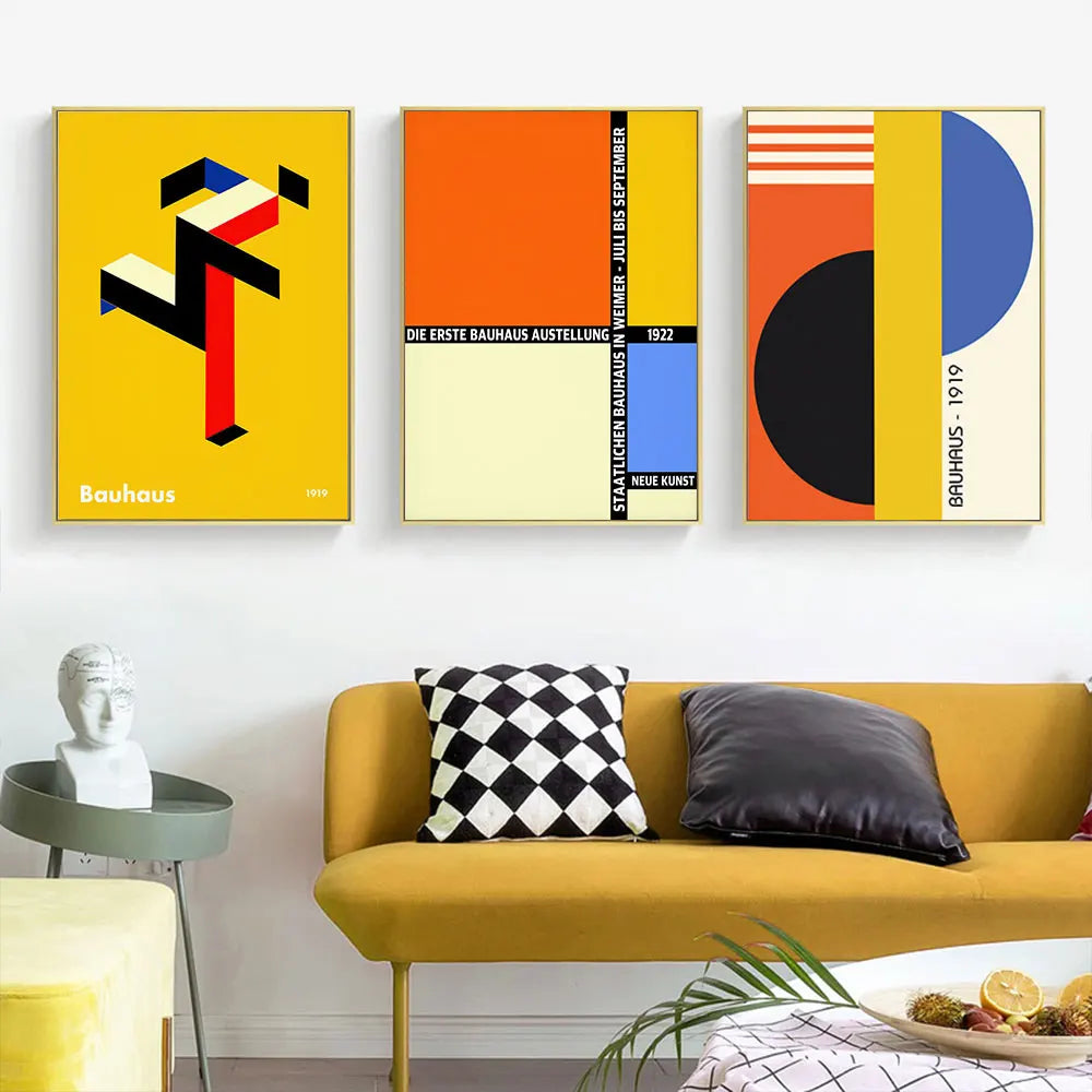 Bauhaus Geometry Canvas Art - Mondrian Gallery Wall Pop Art Poster for Living Room Decor