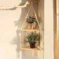 Corner Shelf Macrame Wall Hanging Wood Floating Shelves Rustic Boho Wall Shelf Decor Storage Rack for Plants Pots Photo Frames