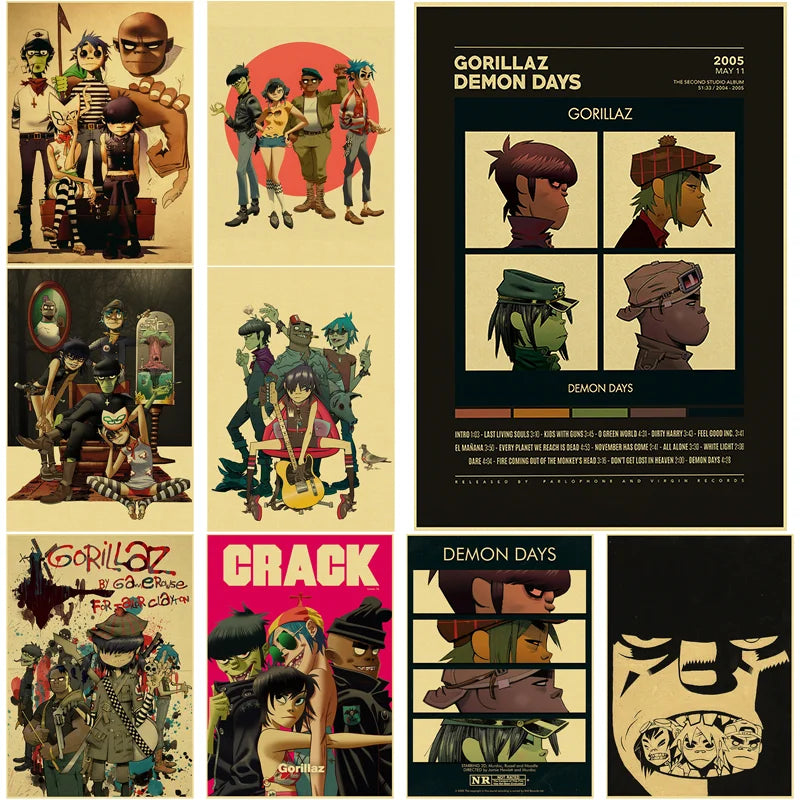 Gorillaz Retro Posters - Demon Days Kraft Paper Vintage Music Prints for Home Room Bar Club Decor