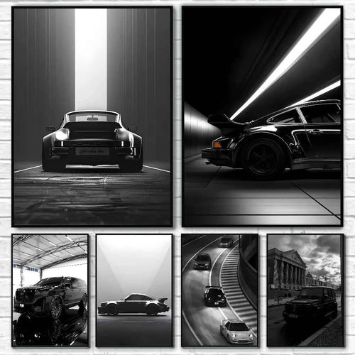 1PC Black And White Luxury Car Art Poster Poster Paper Print Home Living Room Bedroom Entrance Bar Cafe Art Painting Decoration