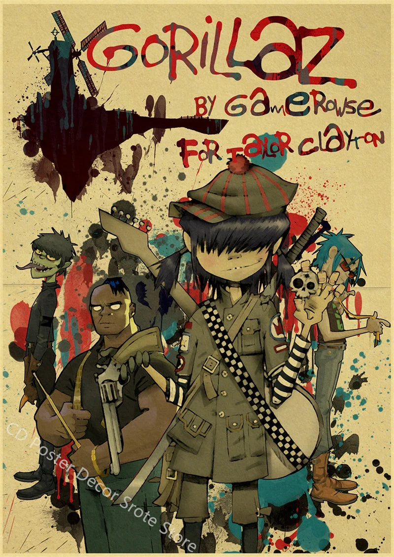 Gorillaz Retro Posters - Demon Days Kraft Paper Vintage Music Prints for Home Room Bar Club Decor