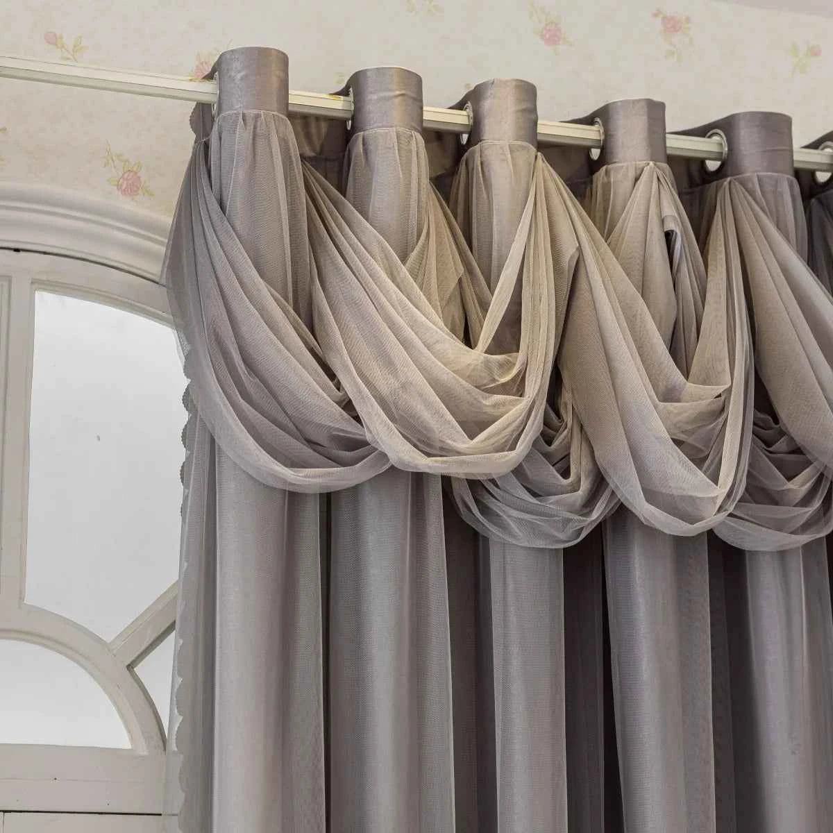 Modern Minimalist Living Room Curtain Set, Pure Color Lace Water Wave Design, Full Light Blocking Drapes, Elegant Home Decor