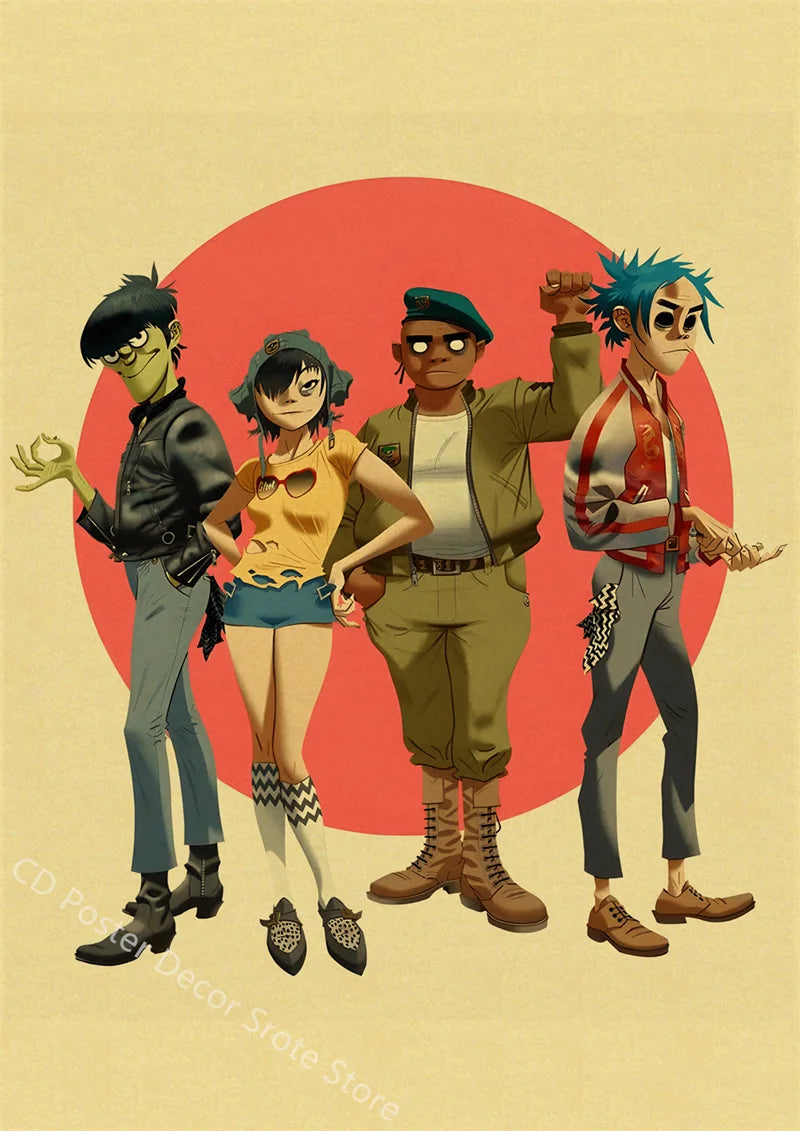 Gorillaz Retro Posters - Demon Days Kraft Paper Vintage Music Prints for Home Room Bar Club Decor