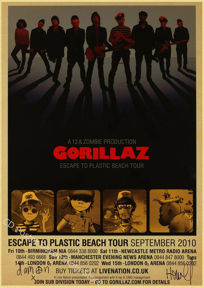 Gorillaz Retro Posters - Demon Days Kraft Paper Vintage Music Prints for Home Room Bar Club Decor