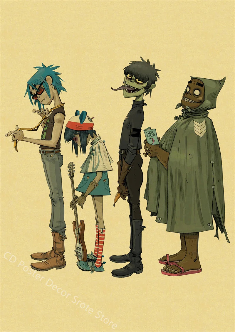 Gorillaz Retro Posters - Demon Days Kraft Paper Vintage Music Prints for Home Room Bar Club Decor