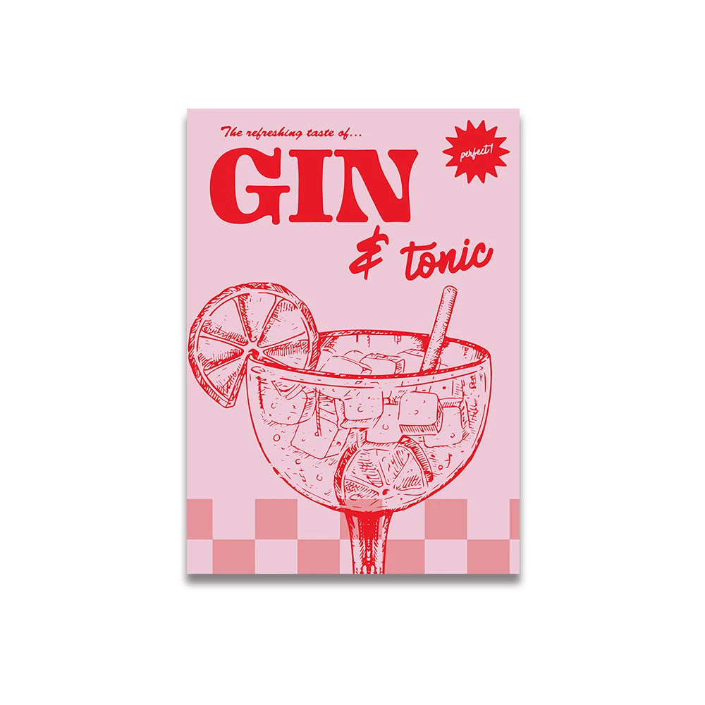 Simplicity Vintage Pink Canvas Wall Art - Cartoon Print Posters for Home Decor, Living Room & Bedroom