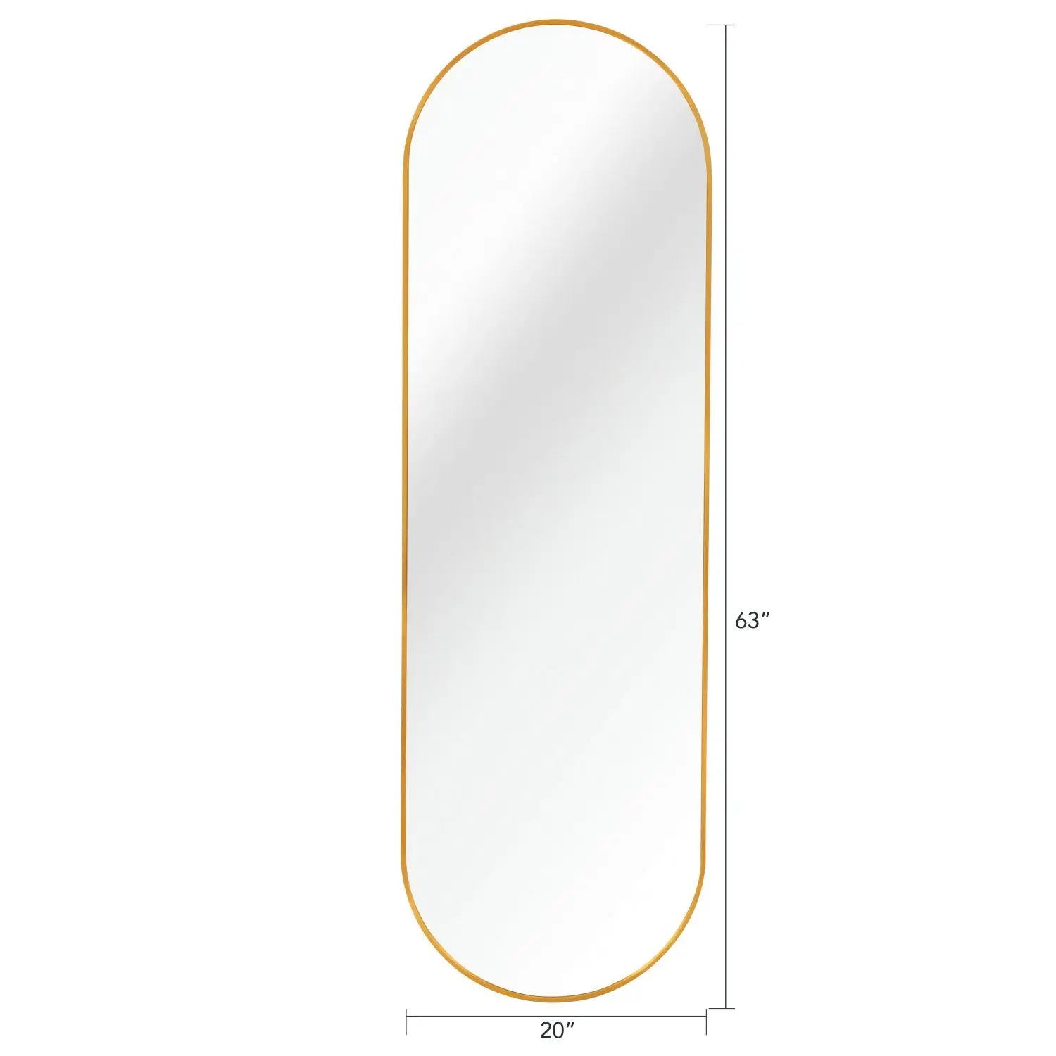 Gold Full-Length Wall Mirror 63 x 20IN Pill Shaped for Bathroom Use