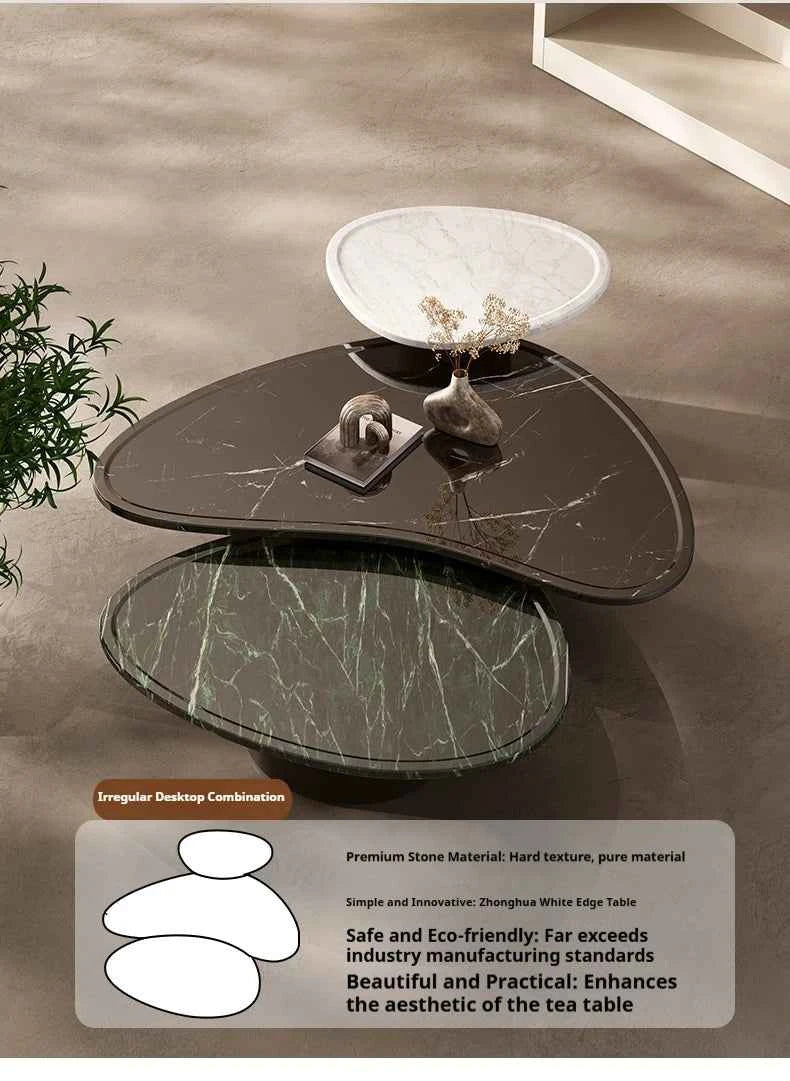 Luxury Marble Coffee Table - Italian Designer Natural Stone Tea Table in Artistic Freeform Shape for Modern Living Room
