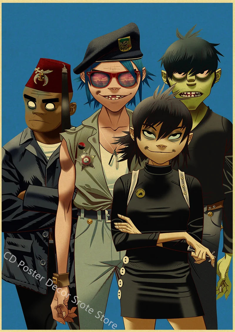 Gorillaz Retro Posters - Demon Days Kraft Paper Vintage Music Prints for Home Room Bar Club Decor