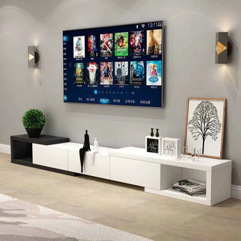 Retractable Modern Tv Stand Hiding Handles Media Cabinet Floor Tv Stand Black High End Mobili Per La Casa Home Furniture