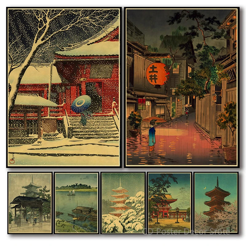 Japanese Vintage Landscapes Posters Traditional Scenery Retro Prints Art Wall Paintings Room Home Bar Restaurant Decor Picture