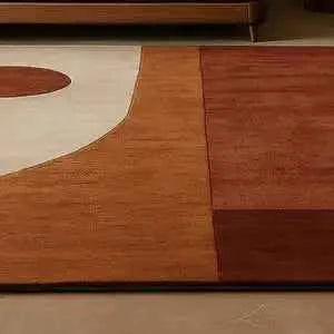 Mid-Century Modern Area Rug in Beige and Rust - Abstract Geometric Carpet for Bedroom and Living Room Home Decor