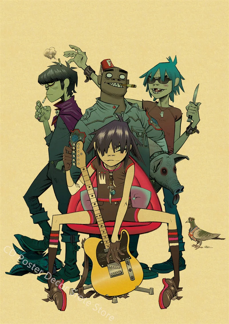 Gorillaz Retro Posters - Demon Days Kraft Paper Vintage Music Prints for Home Room Bar Club Decor