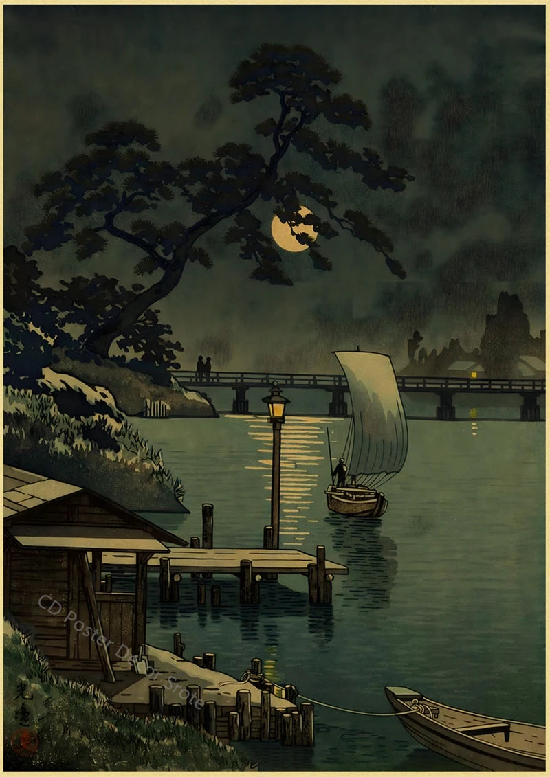 Japanese Vintage Landscapes Posters Traditional Scenery Retro Prints Art Wall Paintings Room Home Bar Restaurant Decor Picture