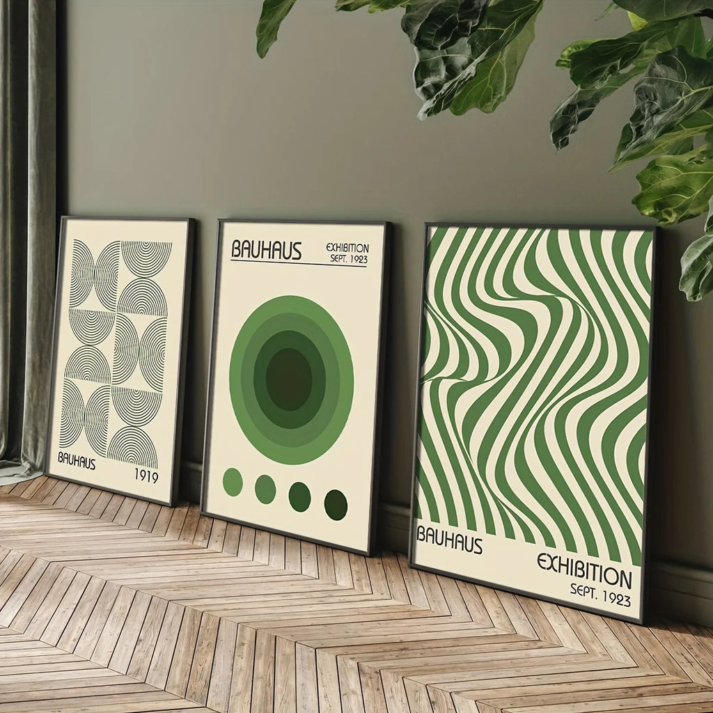 3pcs Bauhaus Geometric Wall Art Prints, Minimalist Modern Posters, Mid-Century Artwork for Home Decor, Unframed Canvas Art Set