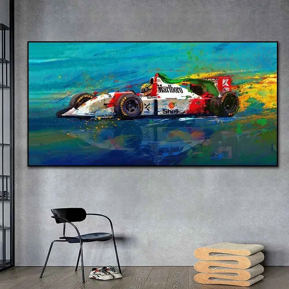 Modern Simple , Wall Art , Ayrton Senna F1 Racing Legend HD Canvas Printed Poster , Home Living Room Bedroom Decoration