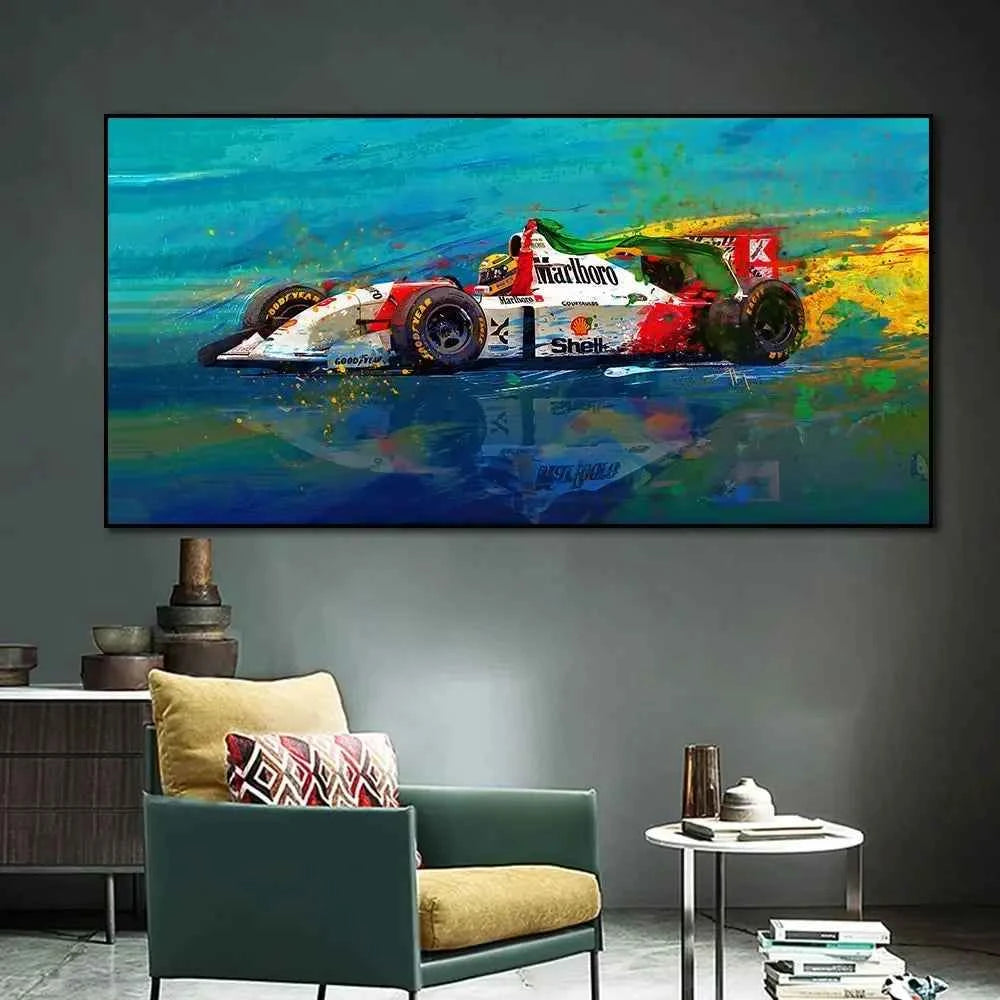 Modern Simple , Wall Art , Ayrton Senna F1 Racing Legend HD Canvas Printed Poster , Home Living Room Bedroom Decoration