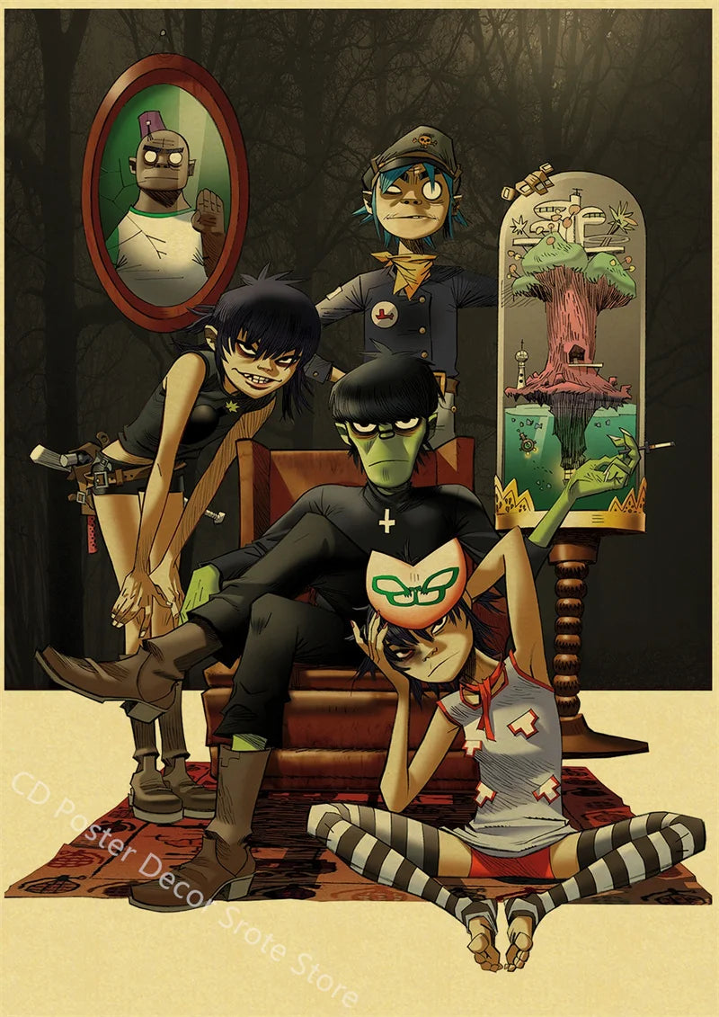 Gorillaz Retro Posters - Demon Days Kraft Paper Vintage Music Prints for Home Room Bar Club Decor