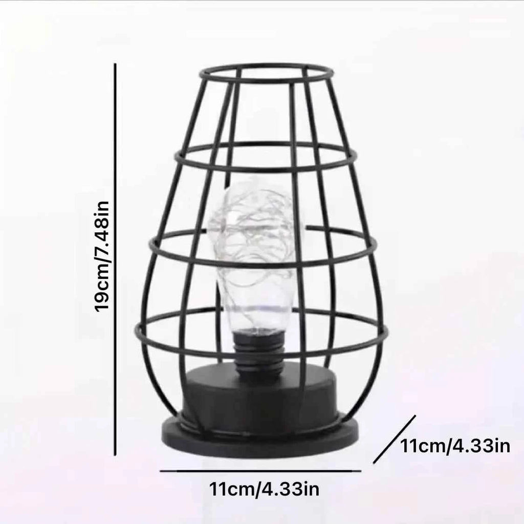 1PC Indoor Iron Wire Cage Design Night Light,Battery-Powered LED Lamp, Decorative Table Lighting for Bedroom, Living Room