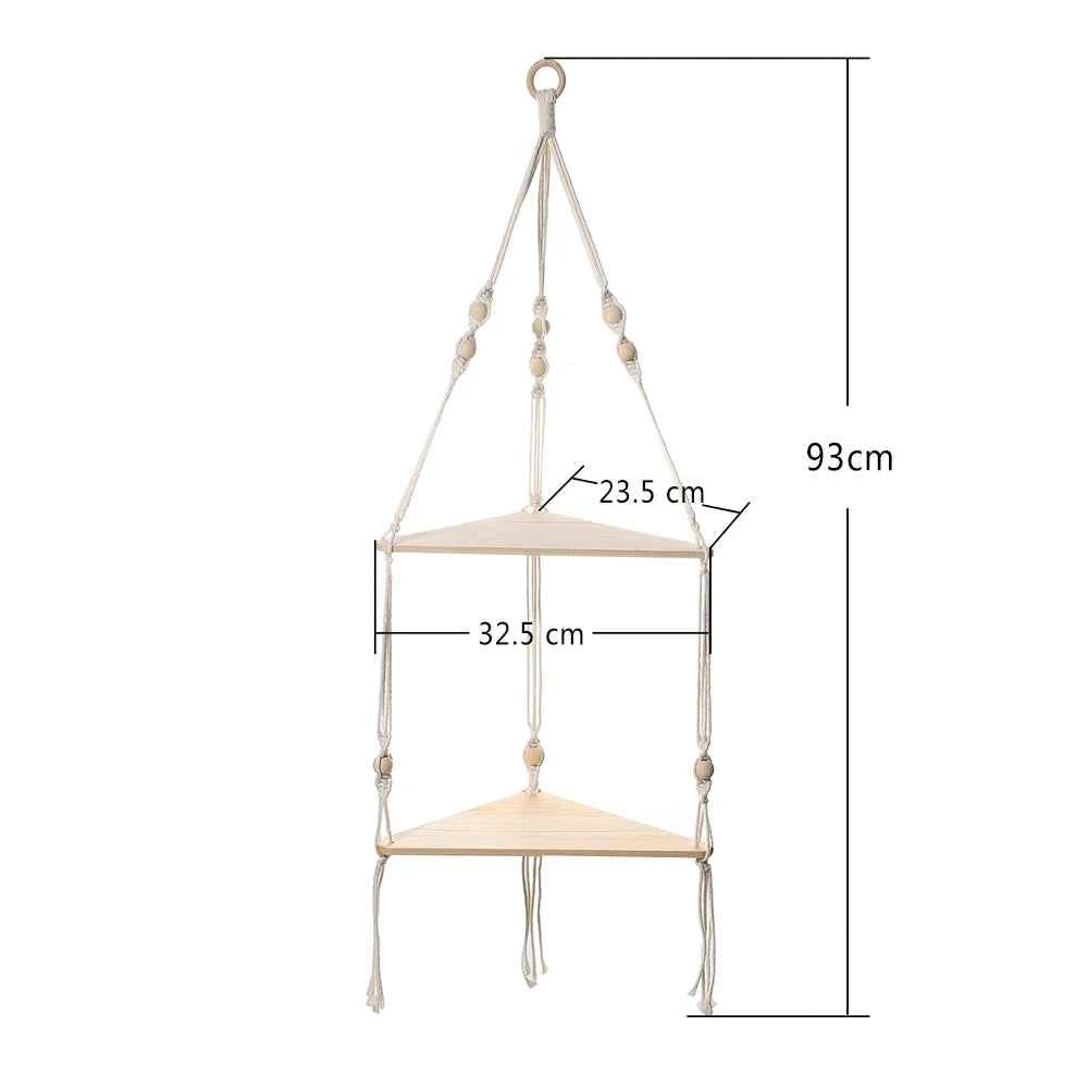 Corner Shelf Macrame Wall Hanging Wood Floating Shelves Rustic Boho Wall Shelf Decor Storage Rack for Plants Pots Photo Frames