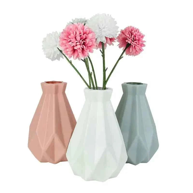 1pc Modern Flower Vase White Pink Blue Plastic Basket Nordic Home Living Room Decoration Ornament Flower Arrangement