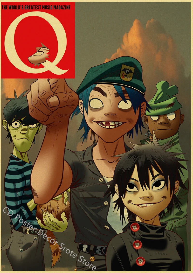 Gorillaz Retro Posters - Demon Days Kraft Paper Vintage Music Prints for Home Room Bar Club Decor