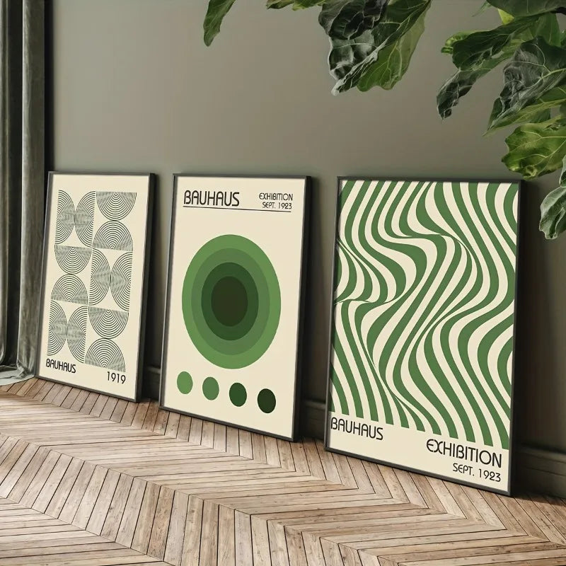 3pcs Bauhaus Geometric Wall Art Prints, Minimalist Modern Posters, Mid-Century Artwork for Home Decor, Unframed Canvas Art Set