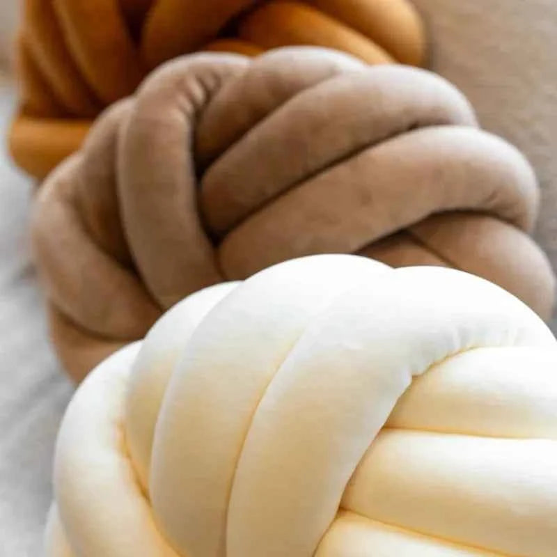 Cream Coffee Knot Pillow Ball Large Decorative Throw Pillows Velvet Round Knotted Pillow for Home Bed Room Couch Decor Office