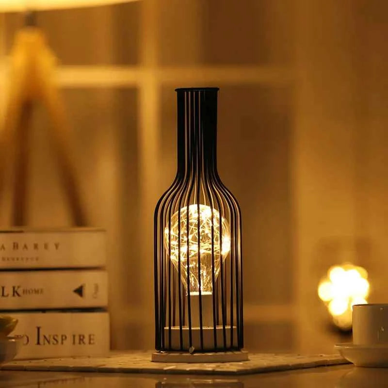 1PC Indoor Iron Wire Cage Design Night Light,Battery-Powered LED Lamp, Decorative Table Lighting for Bedroom, Living Room