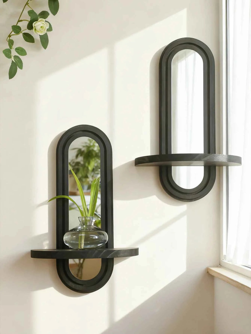 Black Arched Wall Shelves Modern Geometric Design Wall Mirror Home Decorative Wall-Mounted Mirror for Living Room & Bedroom Gift