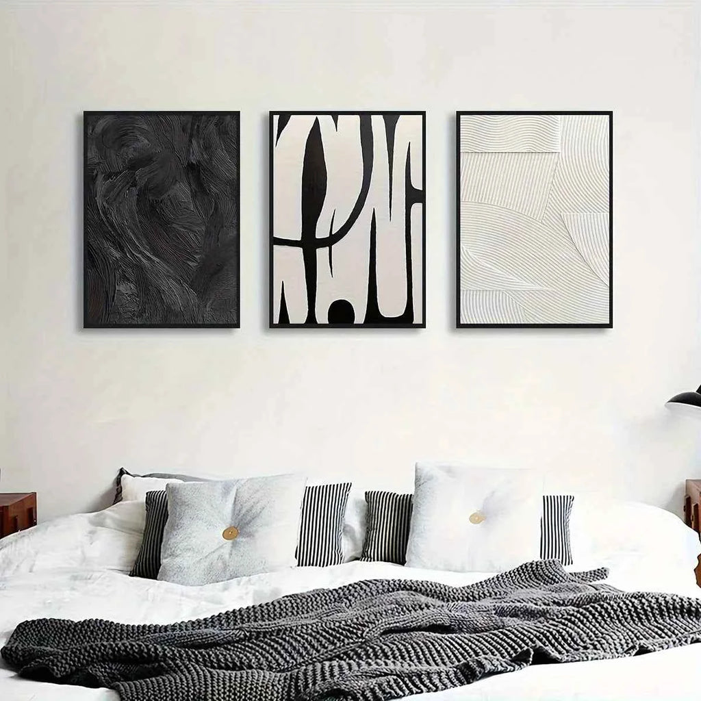 3pcs Abstract Black and White Canvas Wall Art Set Posters, Texture Paintings, Ideal Gift for Room Decoration