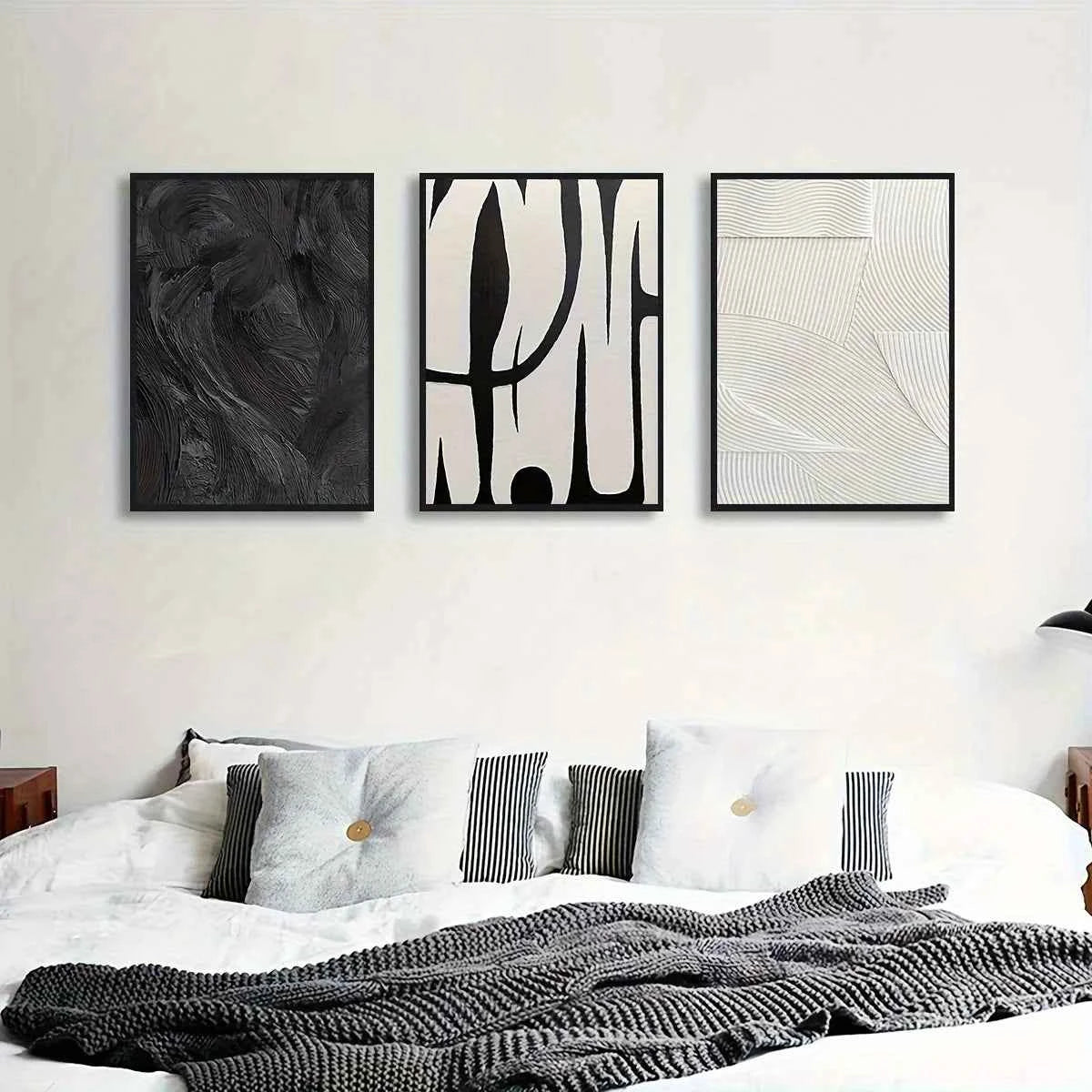 3pcs Abstract Black and White Canvas Wall Art Set Posters, Texture Paintings, Ideal Gift for Room Decoration