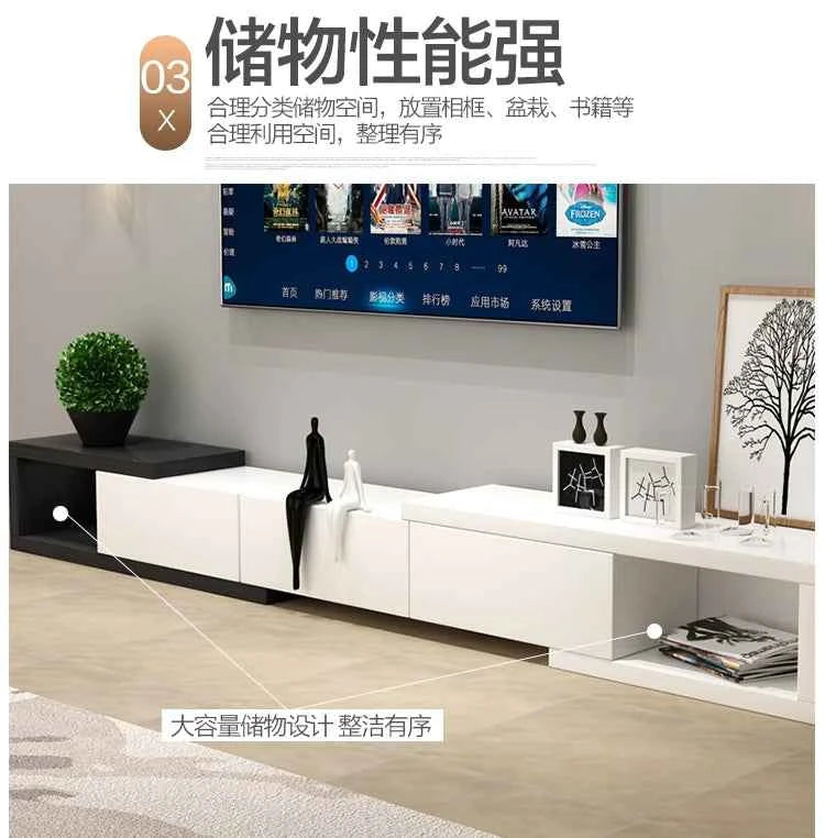 Retractable Modern Tv Stand Hiding Handles Media Cabinet Floor Tv Stand Black High End Mobili Per La Casa Home Furniture