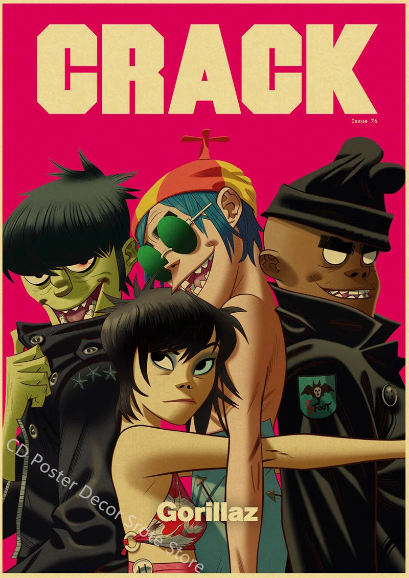 Gorillaz Retro Posters - Demon Days Kraft Paper Vintage Music Prints for Home Room Bar Club Decor