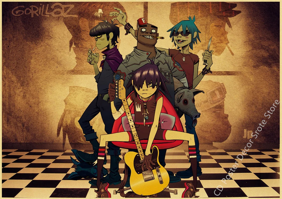 Gorillaz Retro Posters - Demon Days Kraft Paper Vintage Music Prints for Home Room Bar Club Decor