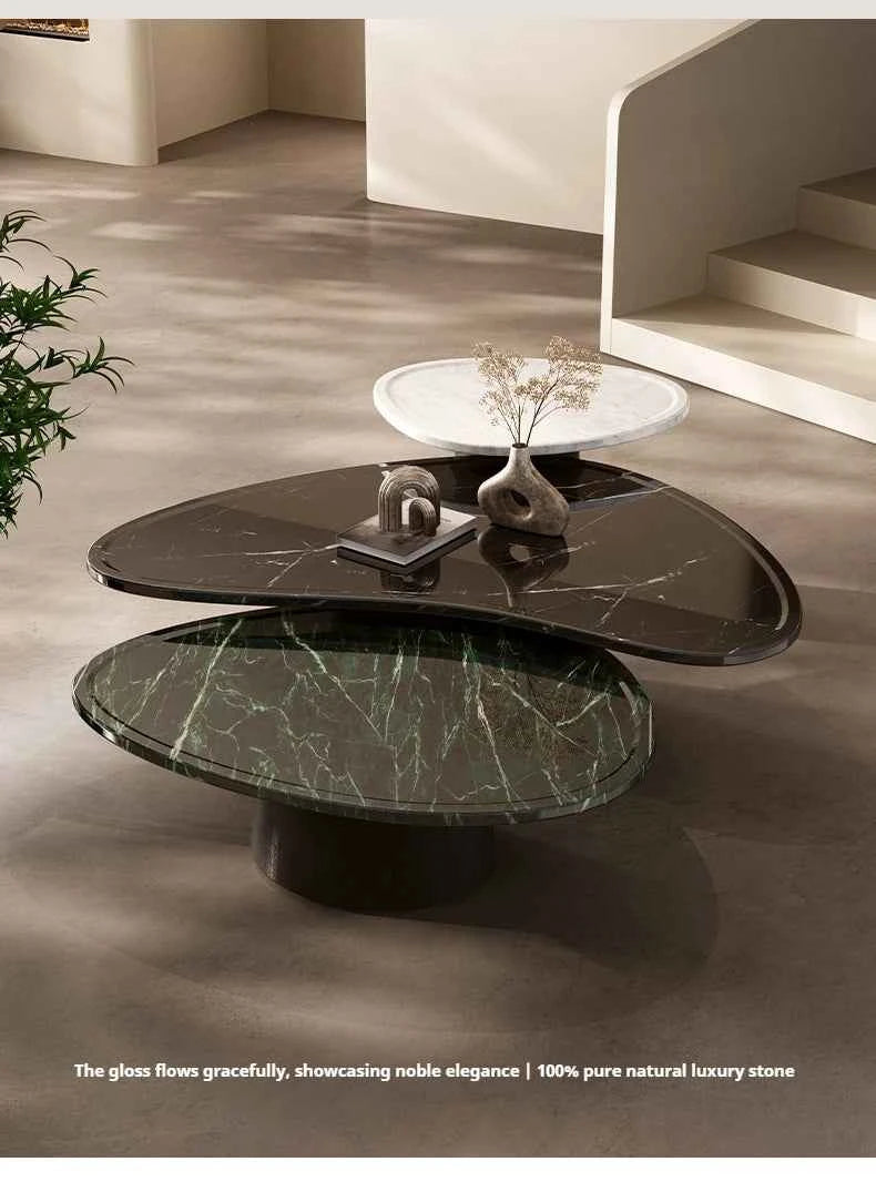 Luxury Marble Coffee Table - Italian Designer Natural Stone Tea Table in Artistic Freeform Shape for Modern Living Room