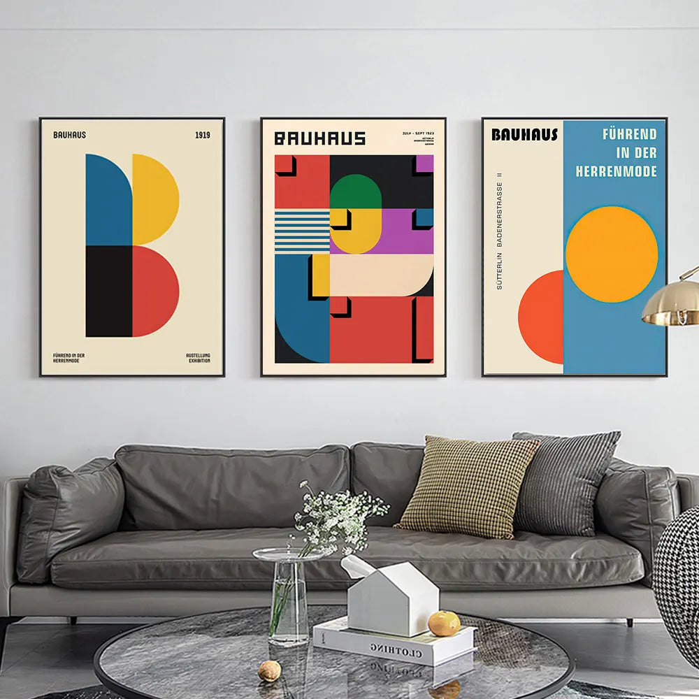 Bauhaus Geometry Canvas Art - Mondrian Gallery Wall Pop Art Poster for Living Room Decor