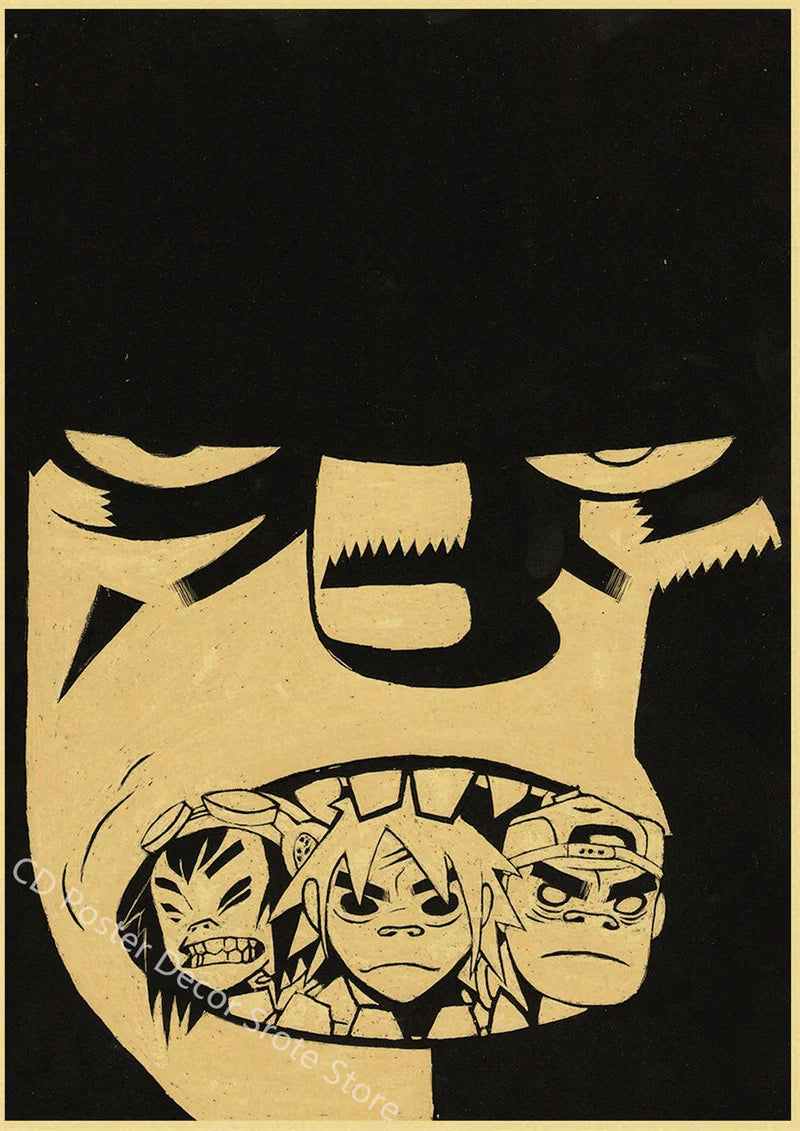 Gorillaz Retro Posters - Demon Days Kraft Paper Vintage Music Prints for Home Room Bar Club Decor