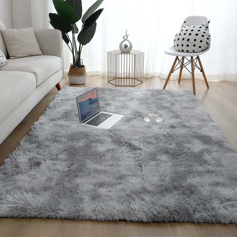 Machine Washable Shaggy Rug for Bedroom - Grey Fluffy Soft Area Carpet with Non-Slip Design